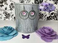 Red and White Snowman in Double Sterling Silver Hoop Earrings