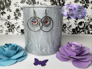 Peace American Flag Sunflower Double Sterling Silver Hoop Earrings