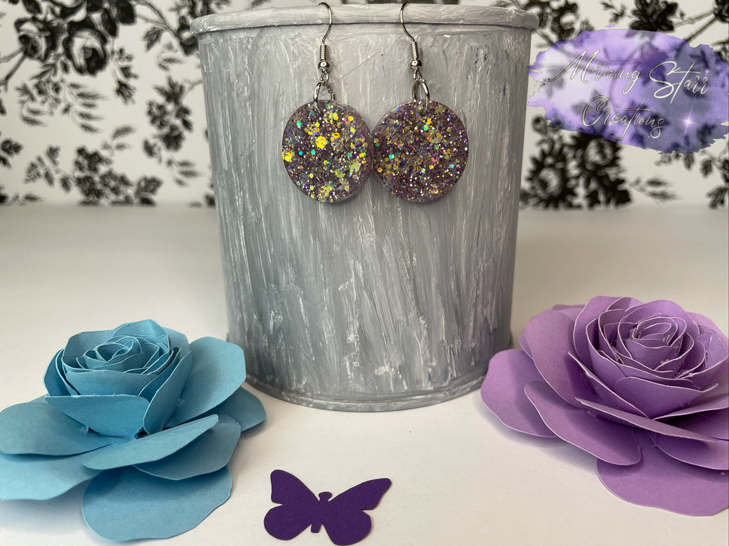 Lavender Gold Circle Earrings