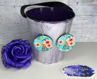 Round Green with Pink Flowers Earrings