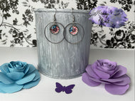 Peace American Flag Sunflower in Single Sterling Silver Hoop Earrings