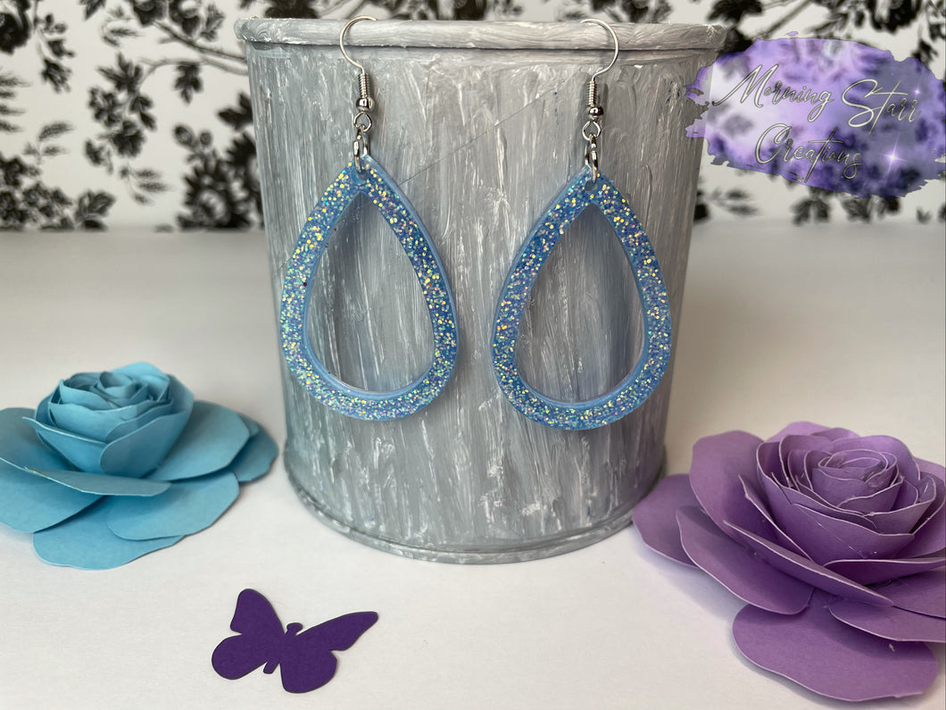 Light Blue/Gold Hollow Teardrop Earrings