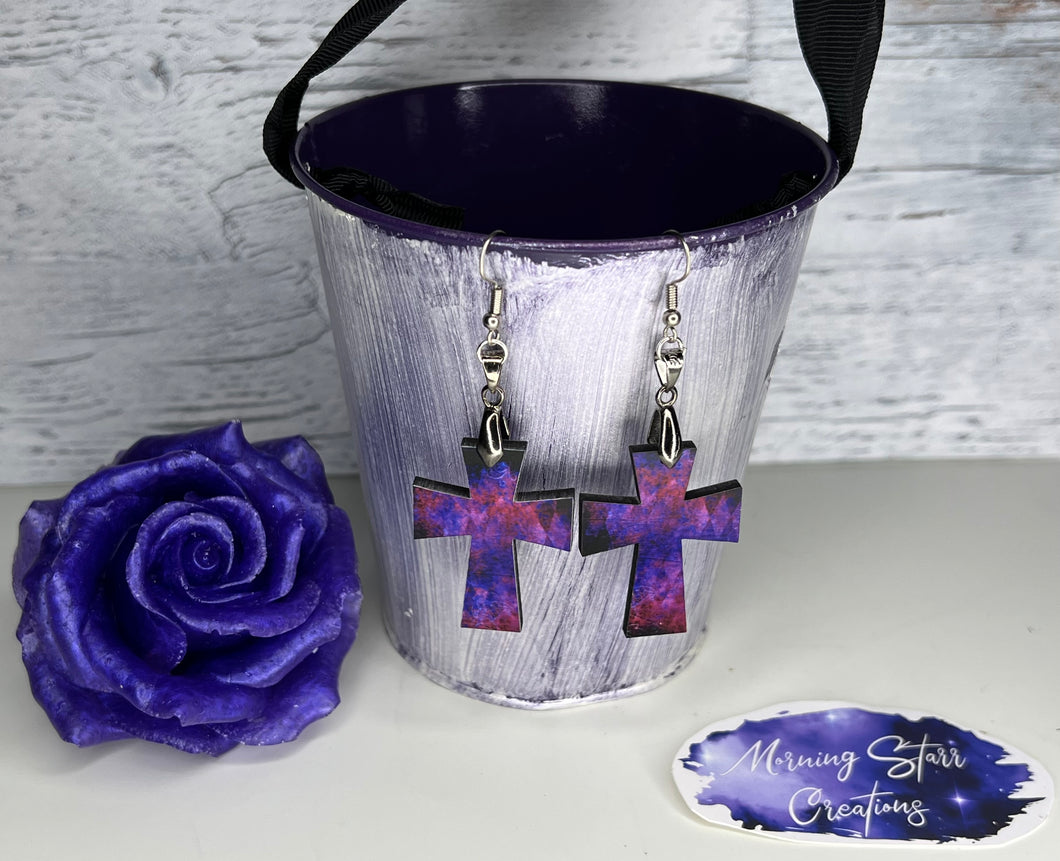 Purple Pink Cross Earrings