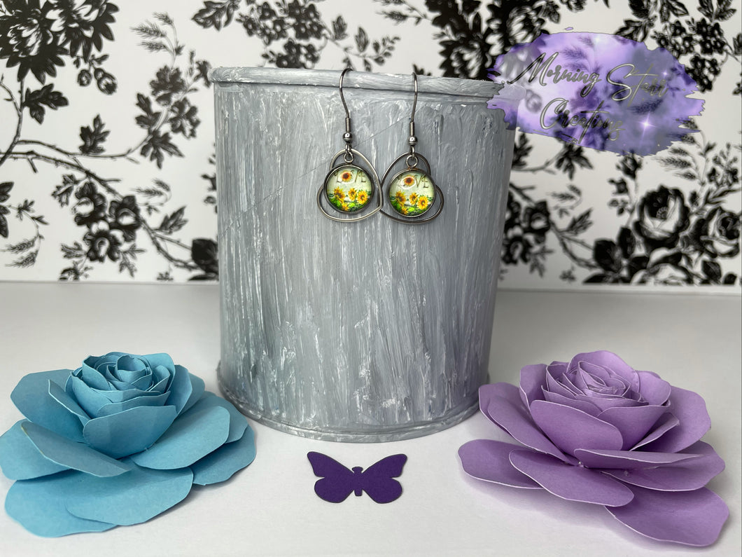 Love Sunflower in Sterling Silver Teardrop Earring