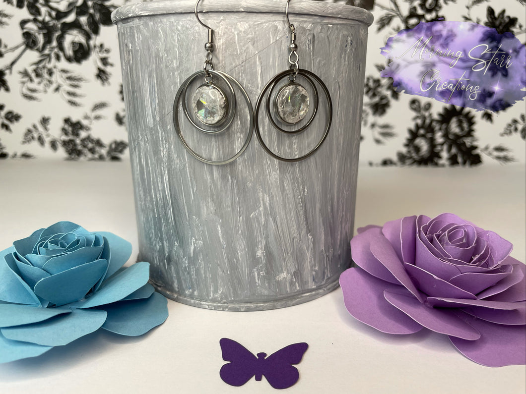 Gray Marble Double Hoop Earrings